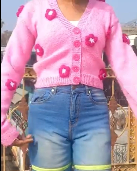 pink fowered sweater