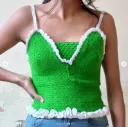 crochet handmade green croptop with white frill