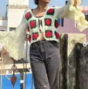 CROCHET HANDMADE FLORAL CARDIGAN BY ROSE FLOWER WITH BELL SLEEVES